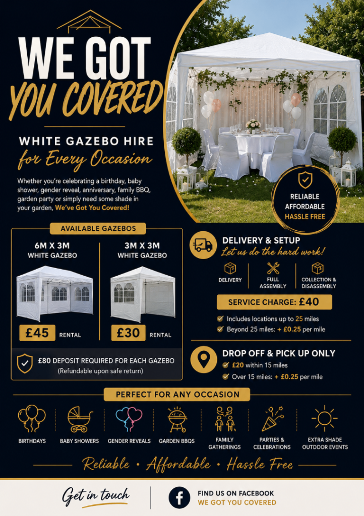 White Gazebo for – Various Sizes Available