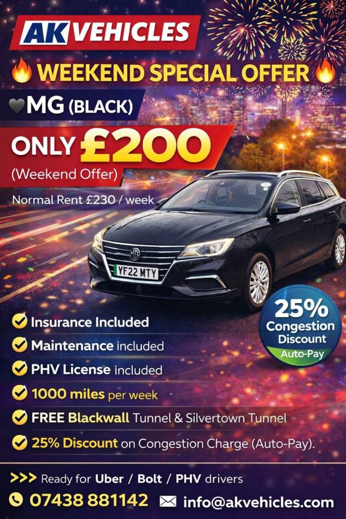  Fully Electric PCO Car Hire – From £130/week + 1 Week FREE 