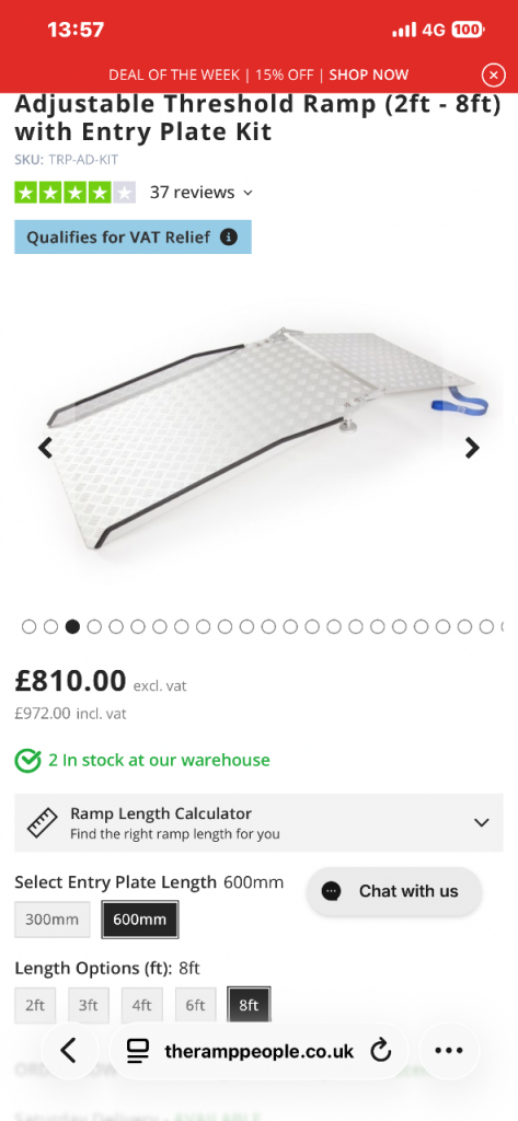 8ft adjustable threshold ramp with entry plate