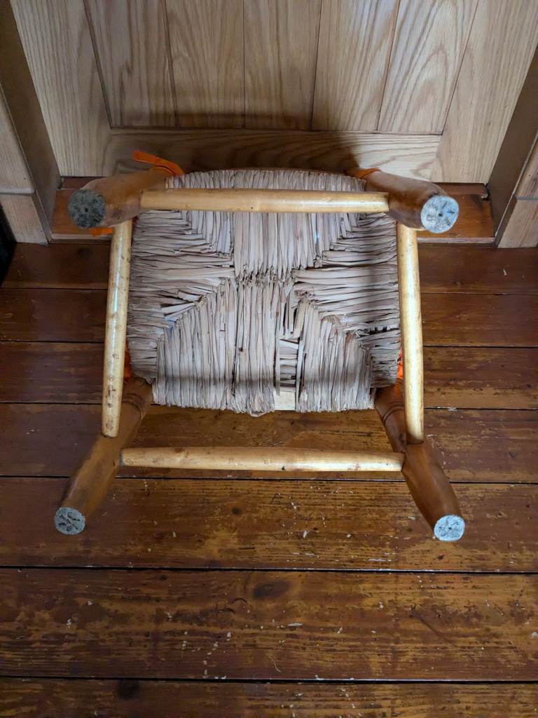 Vintage Woven Rattan Child's Wooden Chair 