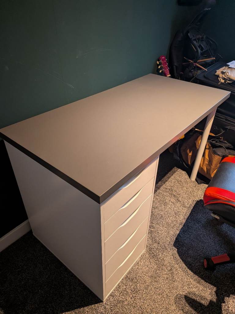 Grey IKEA Desk with Drawer Unit – Good Condition