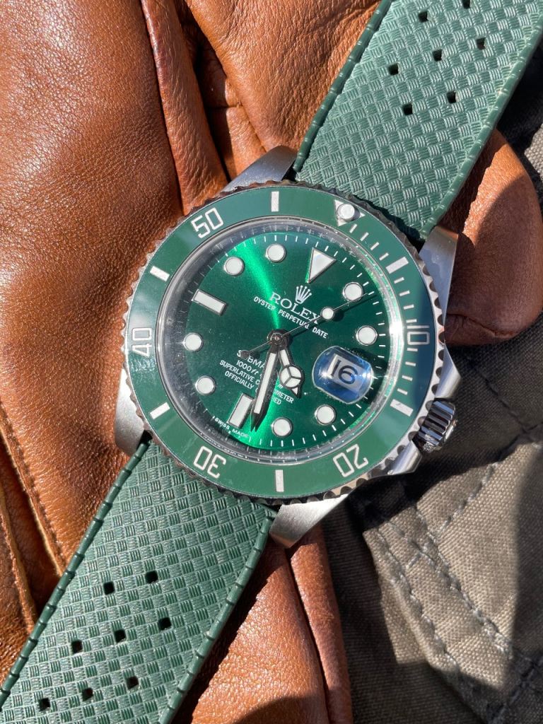 Green automatic watch on quality tropical strap £110 or best offer 