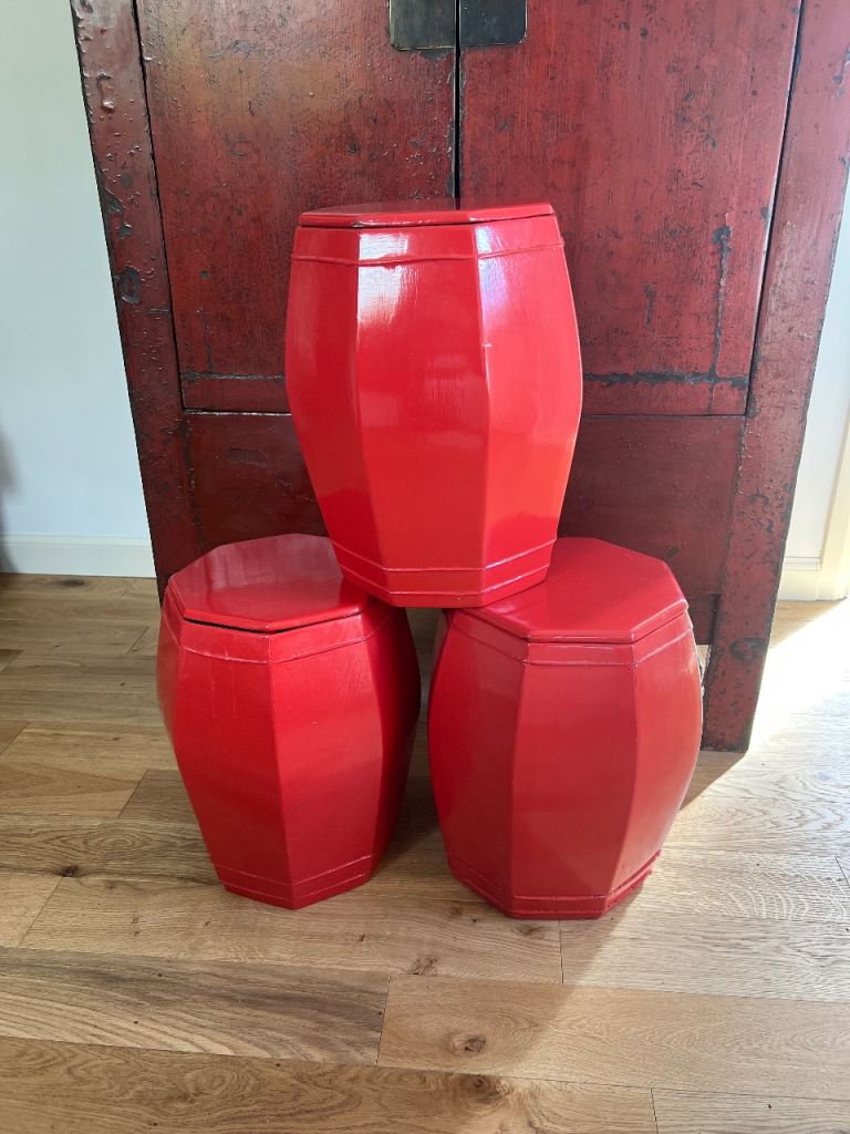 Three Authentic Chinese Rice Barrels 