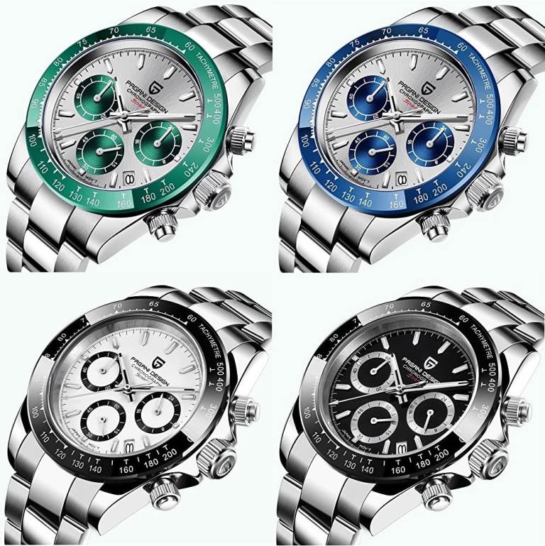 Gents PAGANI DESIGN Seiko VK63 Movement Face Chronograph Silver Stainless Steel Bracelet Watch