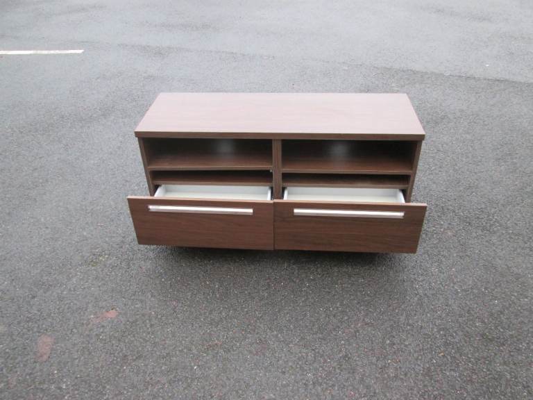 DARK WOOD-EFFECT 2-DRAWER WIDE TV UNIT at HAVEN TRUST CHARITY SHOP
