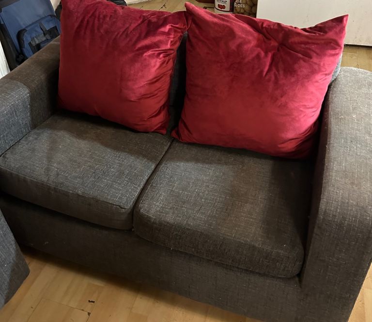 FREE- 2 grey 2 seater matching sofas with 2 red cushions included free pickup 