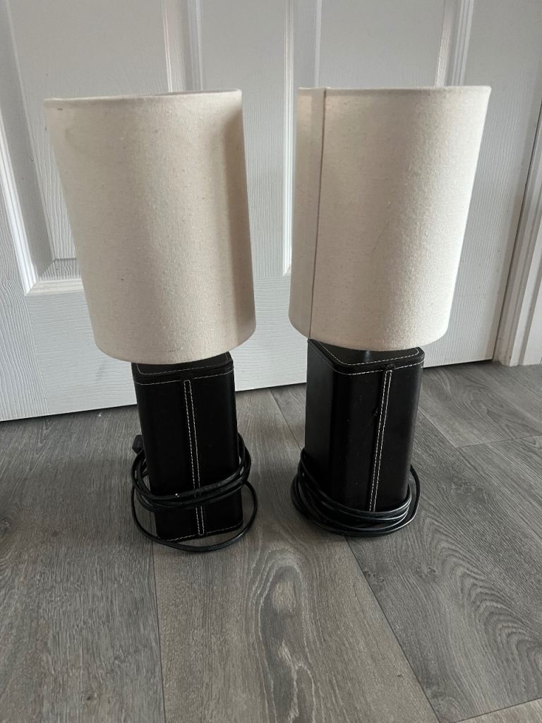 Pair of Black Table Lamps with Cream Shades – Good Condition