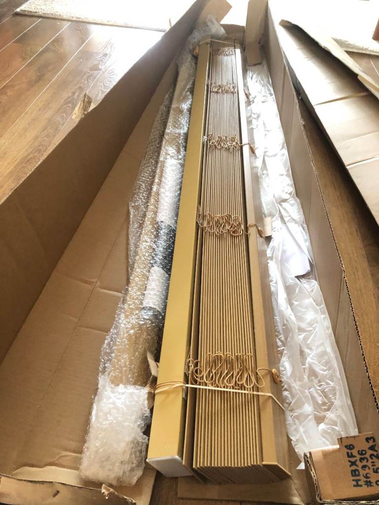 2x faux Oak Venetian Blind 148cmWide x 125cm drop 60mm slats