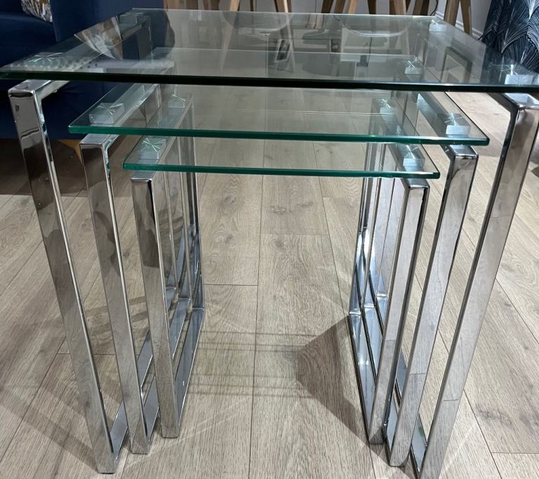 Set of 3 John Lewis Glass Nesting Coffee Tables – Chrome Frame