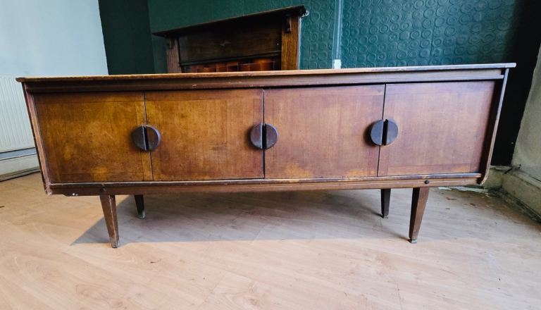 Mid Century rare teak long sideboard record cabinet 