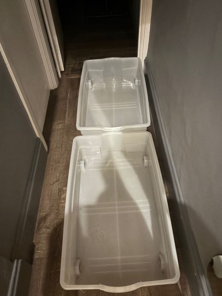 Set of 2 IKEA SAMLA plastic storage boxes with lids and wheels