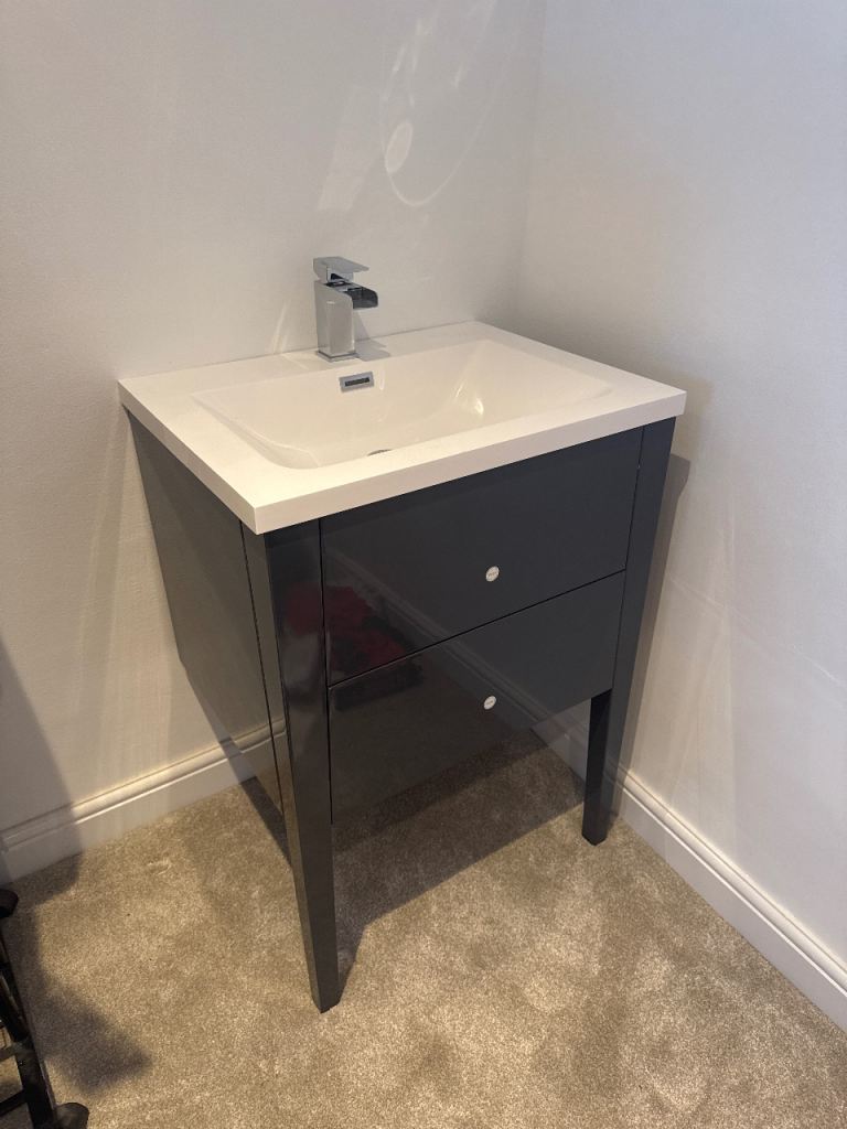 Modern Grey Bathroom Vanity Unit with Basin and Tap 