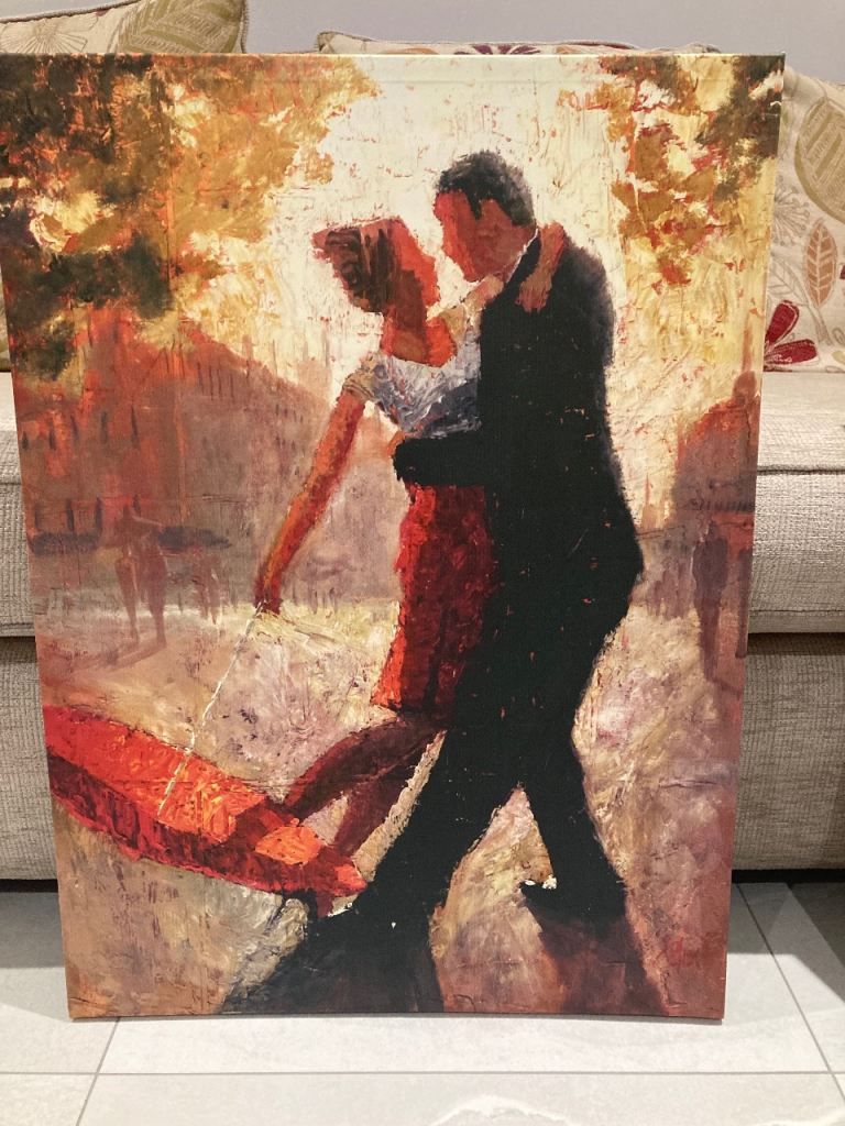 Large Canvas Painting of Dancing Couple – Good Condition
