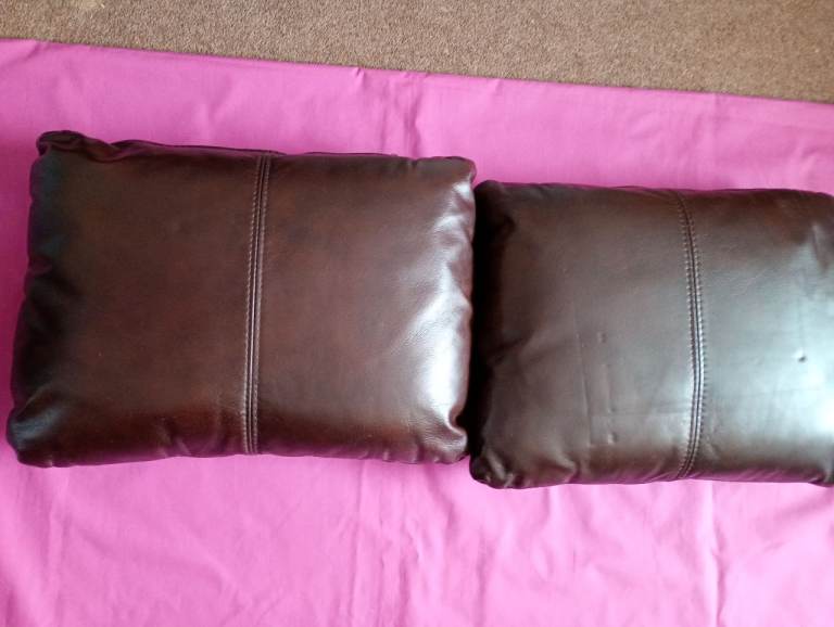 CUSHIONS (2) FAUX LEATHER, Dark Brown - Rectangular, 17.5ins.(L) x 13ins(W) app. New cond.