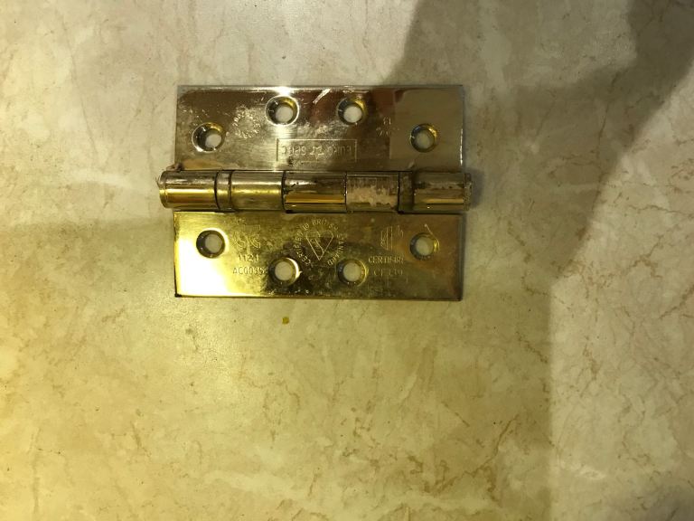 Door furniture; brass handles, bearing hinges, 5 lever locks, keys & screws