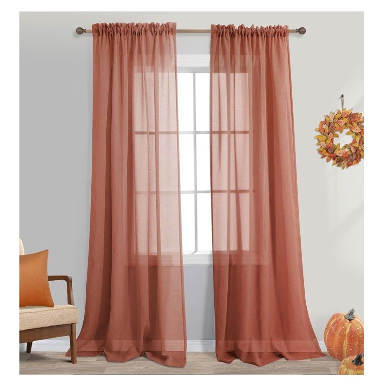 Terracotta Extra Long Sheer Curtains – 2 Panels, Brand New