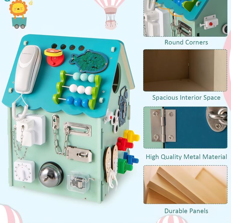 Kids Wooden Busy Board House Toy – Educational Activity Centre