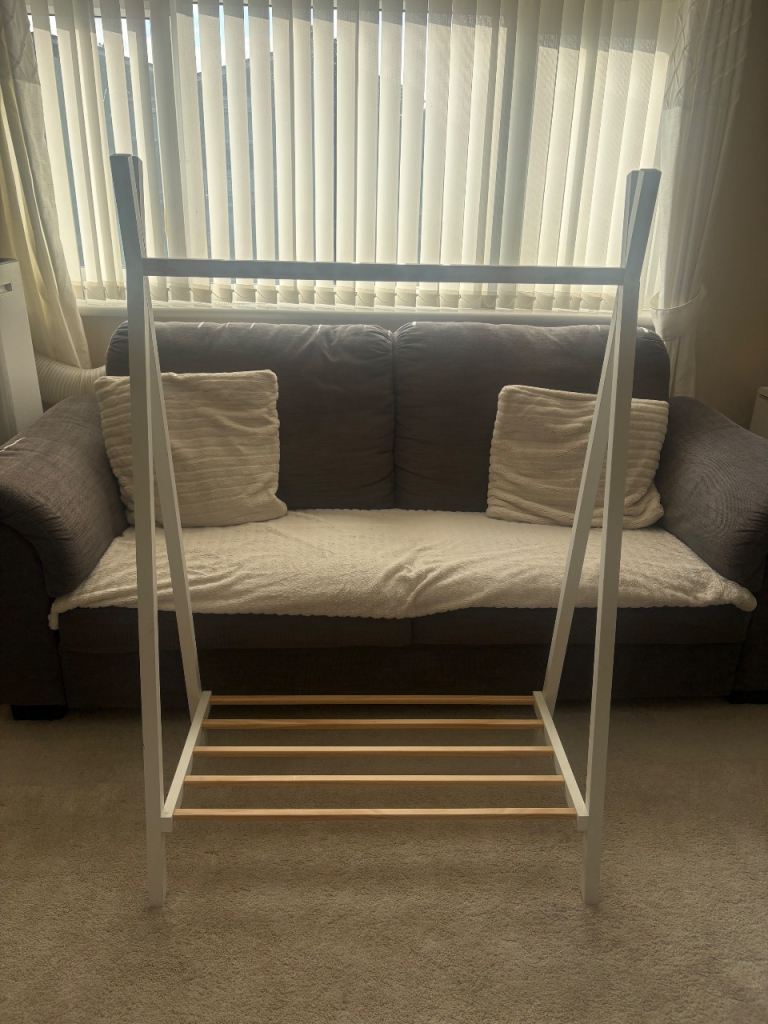 White Wooden Clothes Rail with Shoe Rack - Good Condition