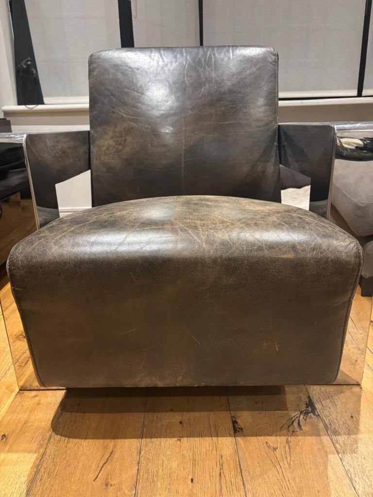 Timothy Oulton Armchair Leather And Stainless Steel Purchased from Andrew Martin