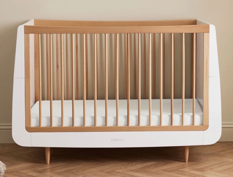 White & Wood Cot Bed - Modern Style, Good Condition