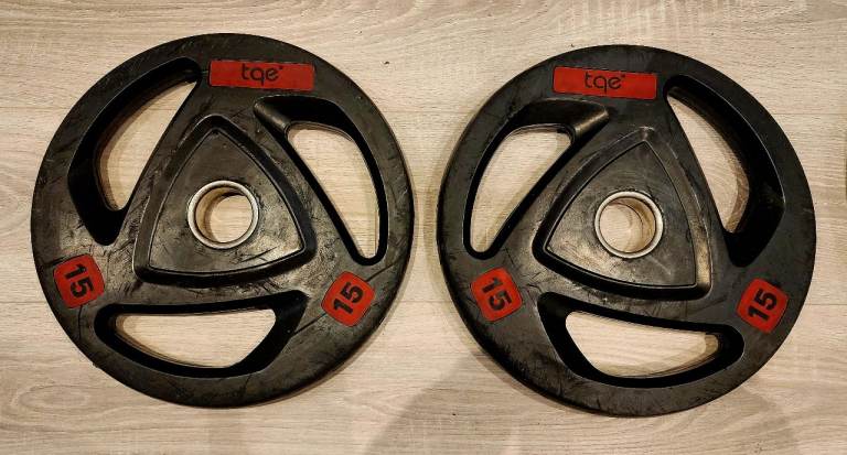 2x 15kg olympic 2 inch rubber tri grip weight plates 