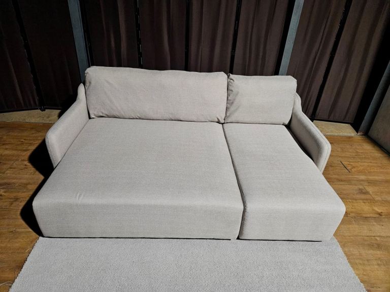 Reversible Fabric Corner Sofa Bed - Natural. 