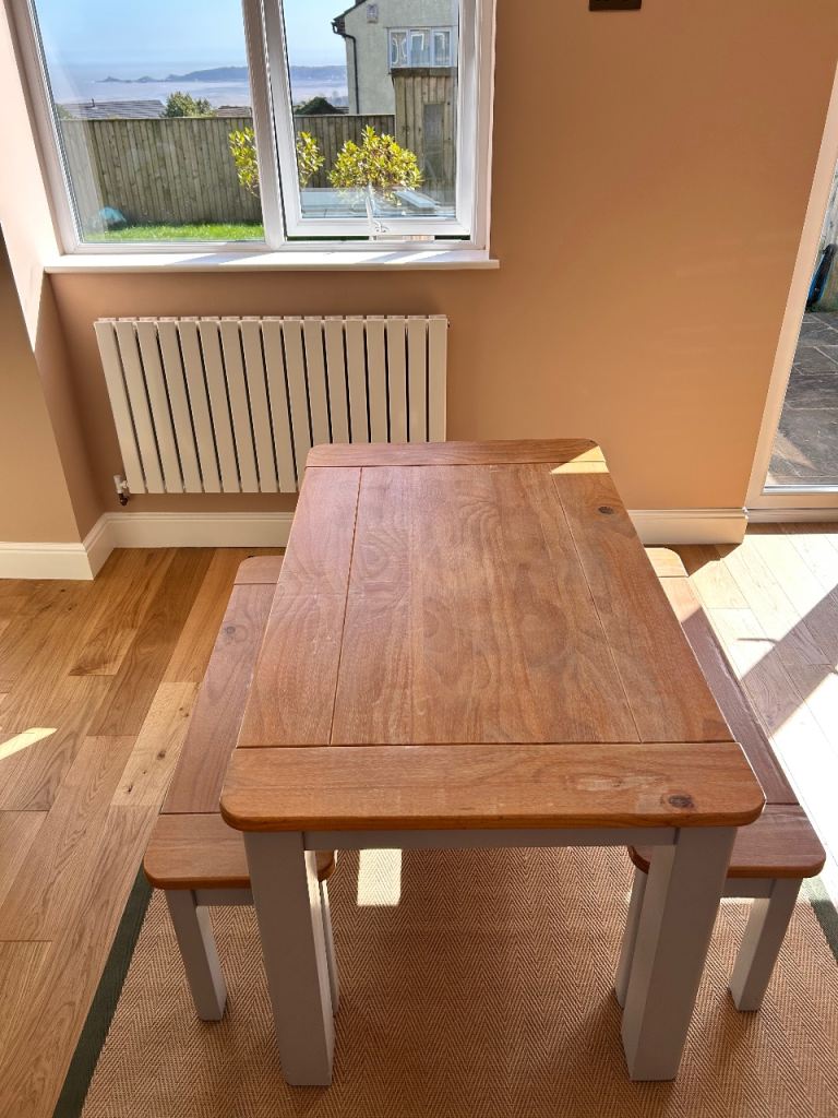 Solid wood Dinning table with two wooden Benches  
