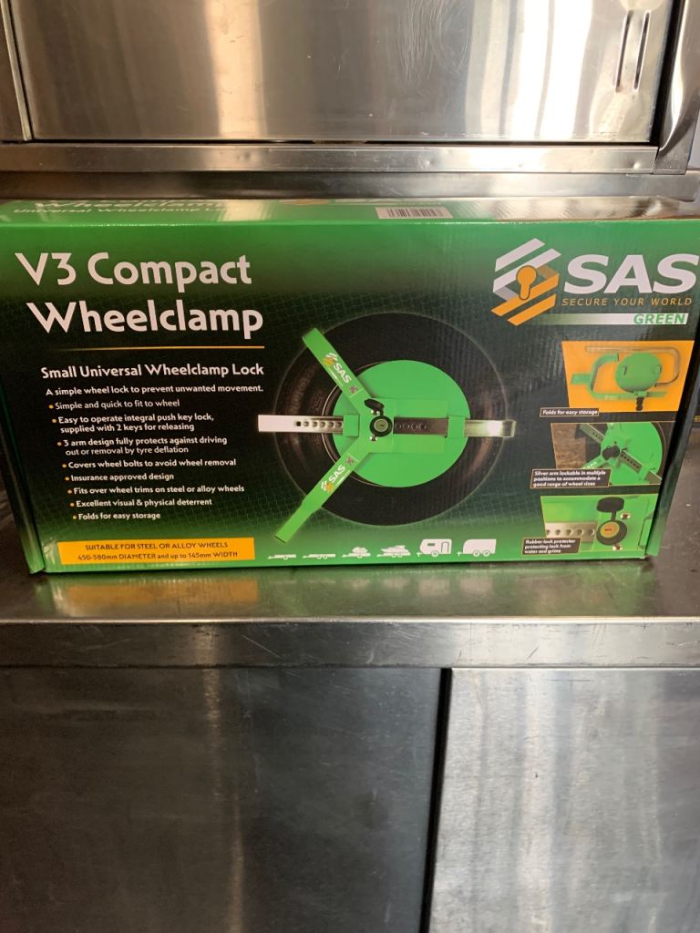 SAS Wheel Clamps V3 Compact & V2 models, Caravan Trailer Car