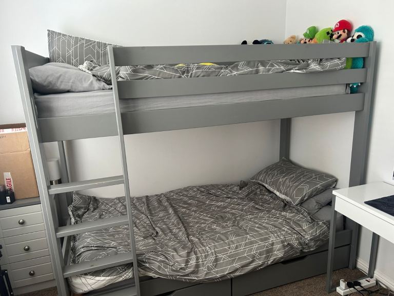 Grey wooden bunk beds 