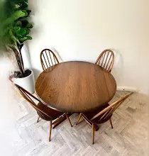 ERCOL DINING TABLE AND 3 CHAIRS 