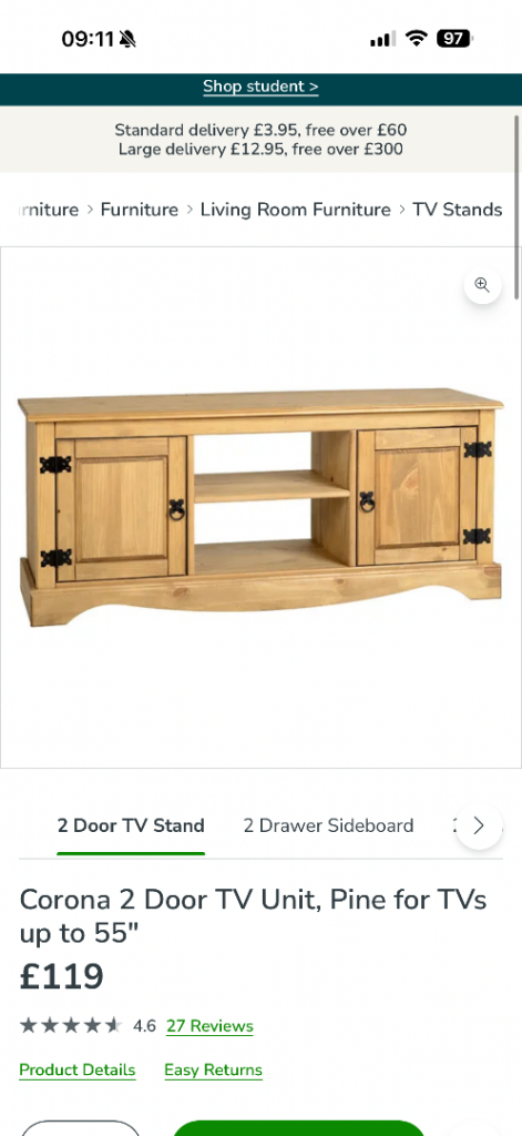 Corona 2 Door Pine TV Unit – Good Condition