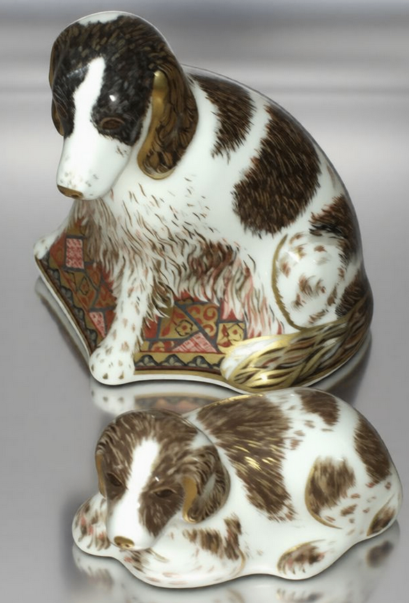 Royal Crown Derby Molly Dog and Scruff Puppy Paperweight (PAIR)
