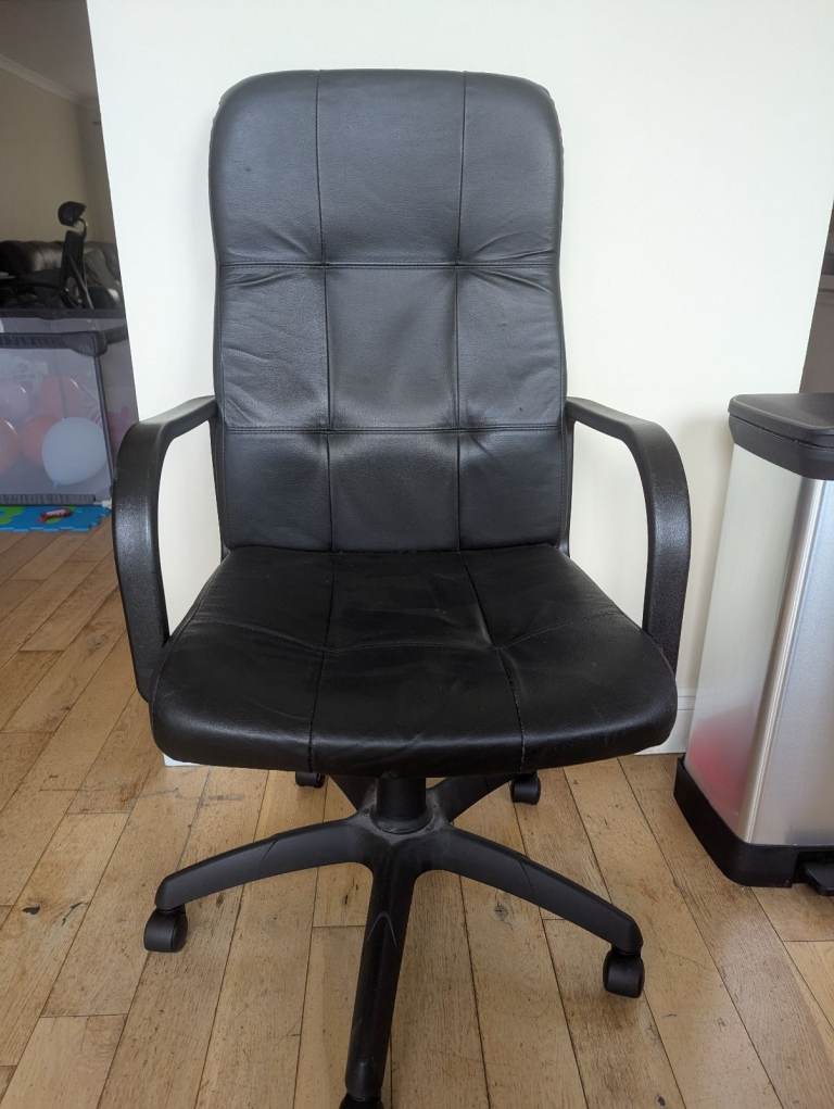 Black Faux Leather Office Chair on Wheels