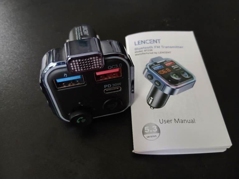  Bluetooth 5.3 FM Transmitter, Type-C PD 30W+QC3.0, Fast USB Charger