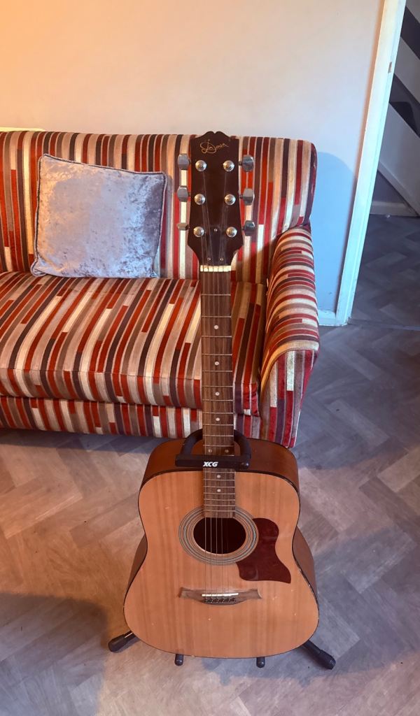 Guitar with stand very beautiful and good guitar 