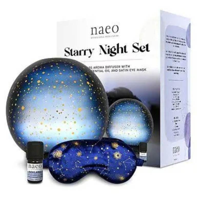 Naeo Night Sky Set Glass Aroma Diffuser With Sleep Well Oil & Satin Eye Mask