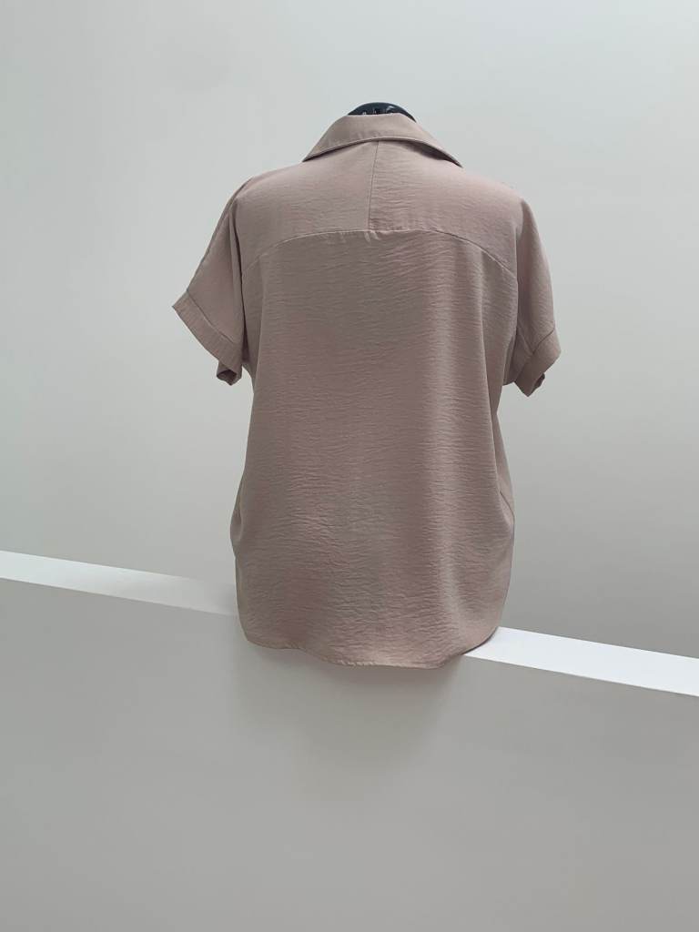 Saloos Plain Beige V-neck short Sleeve Buttoned Blouse Front Pintuck UK size 12