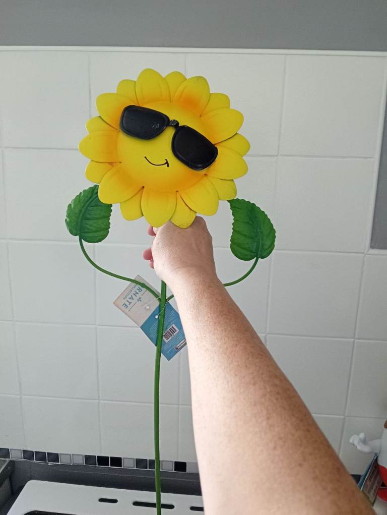 New Metal Sunflower Garden Stake with Sunglasses