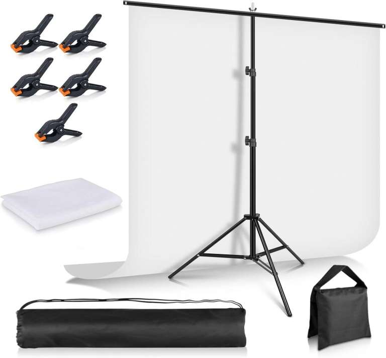 White Screen Backdrop with Stand 6.5×5ft – Photography / Streaming