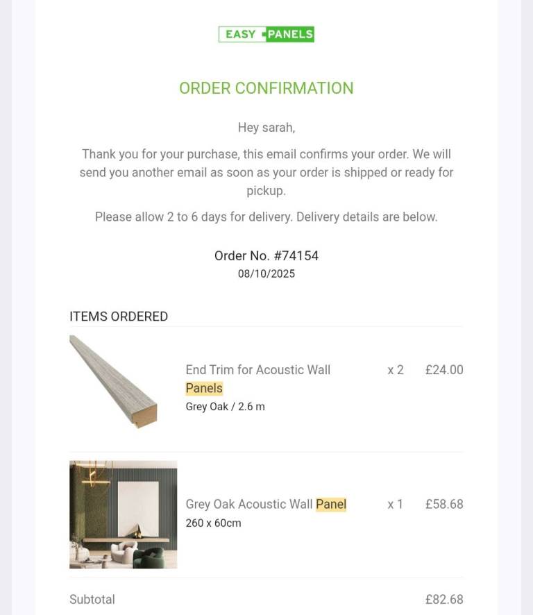 Grey acoustic wall panel & edging