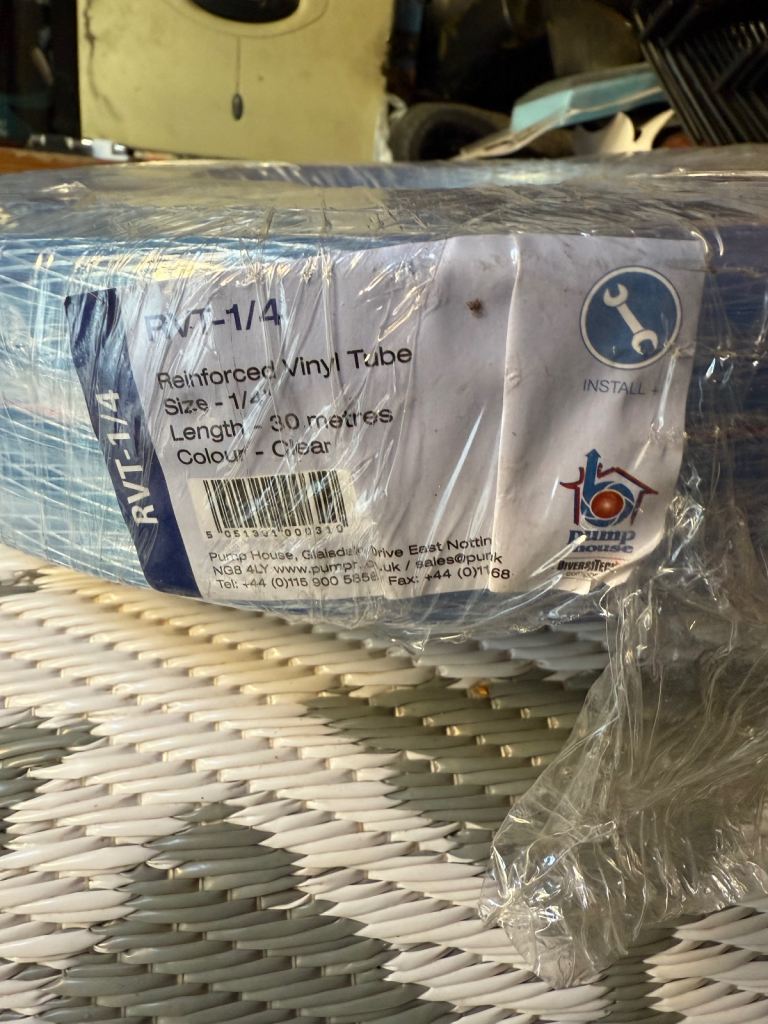 1x brand new 30 meter roll of RVT-1/4” reinforced vinyl tube still sealed