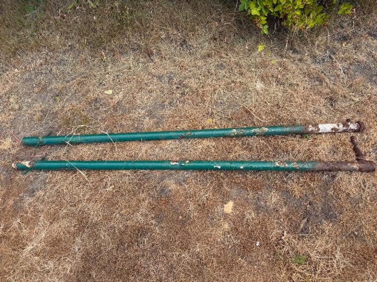 Two Green Metal Garden Poles - Well Used