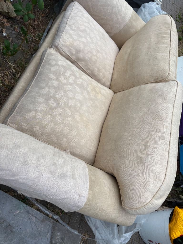 Laura Ashley Cream Fabric Two-Seater Sofa – Fair Condition