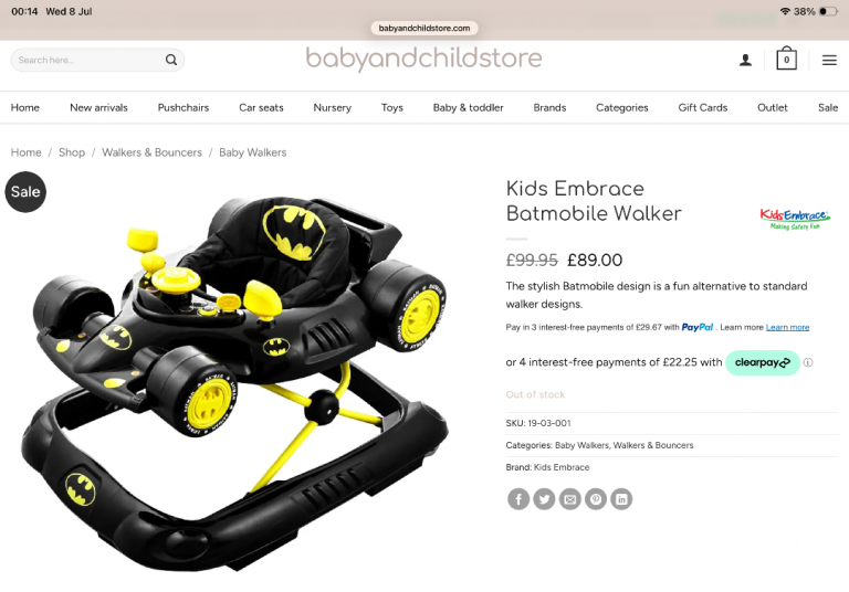 Batman baby walker ( as new )