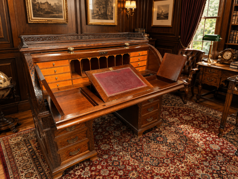 Magnificent 19th Century Hobbs & Co. London Mahogany Roll-Top Cylinder Bureau