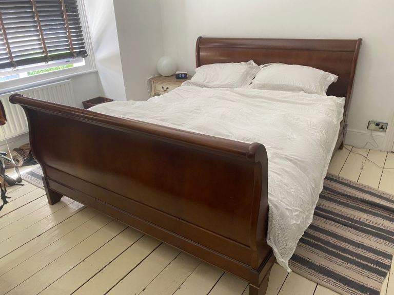 Wooden Double Sleigh Bed Frame – Good Condition