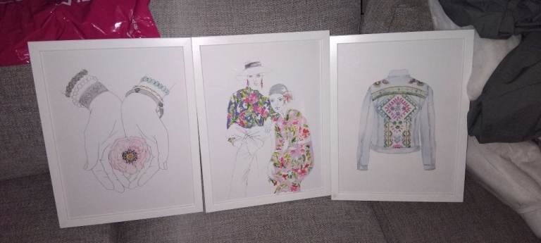 image for 3 ikea white frane pictures 