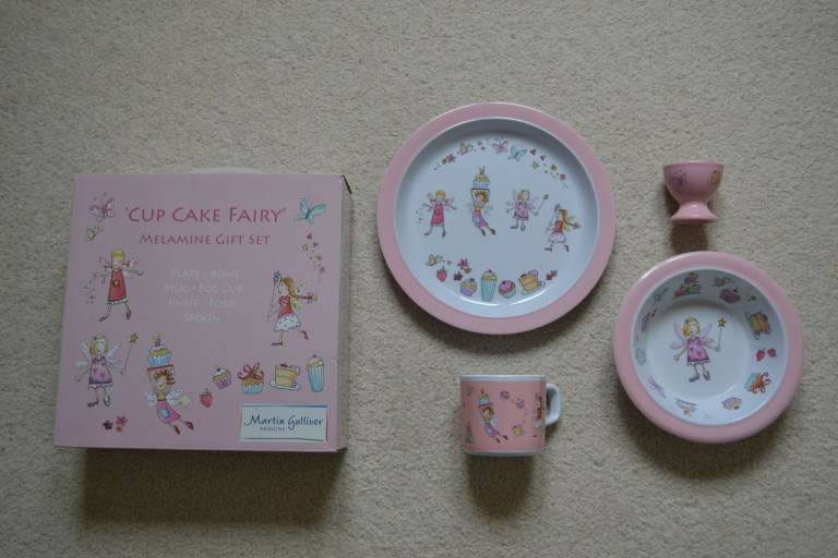 Girls Melamine Childrens / Baby Dining Set - Cup Cake Fairy Pink by Martin Gulliver