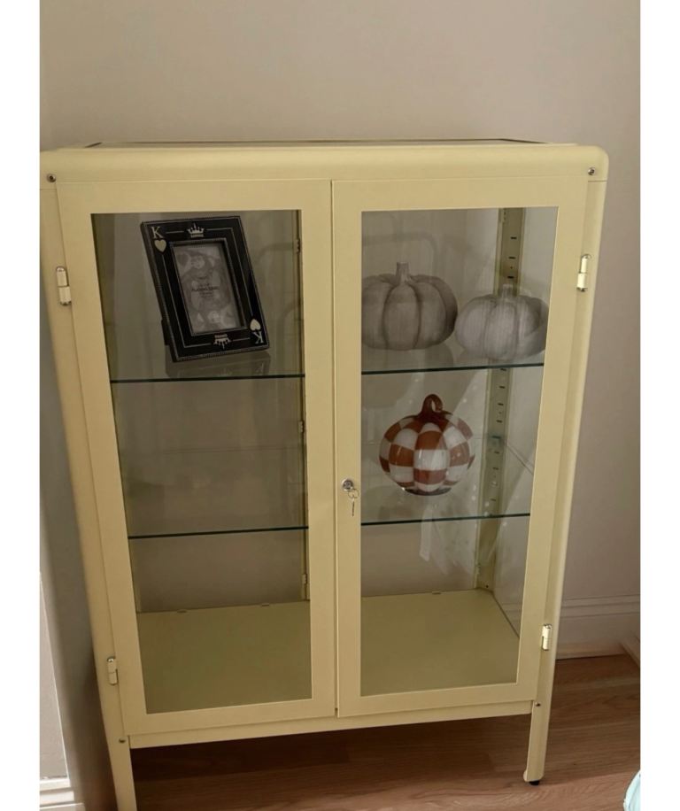 IKEA glass metal cabinet butter yellow cream
