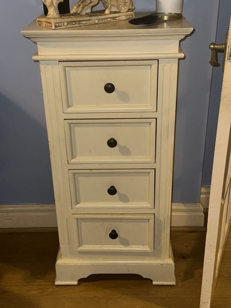 Cream Wooden Bedside Table with 4 Drawers